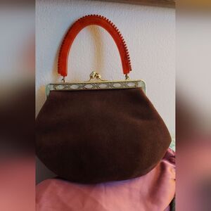 Vintage Roos Bros California Brown  Purse Bakelite Handle